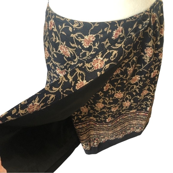 Hunt Club Wrap Skirt Women 8 Black Gold Red Floral Lined Classic Career Rayon - Picture 2 of 9